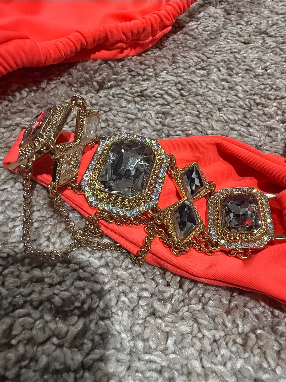 Beach Bunny Neon Coral Triangle Bikini with Gold Embellishments - Picture 4 of 12